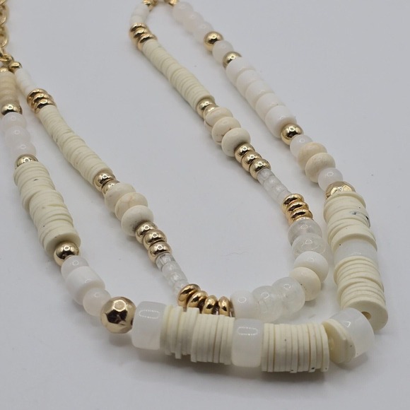 Time and Tru Multistrand Necklace White Beaded Gold Tone Coastal Beach Jewelry - Picture 1 of 8